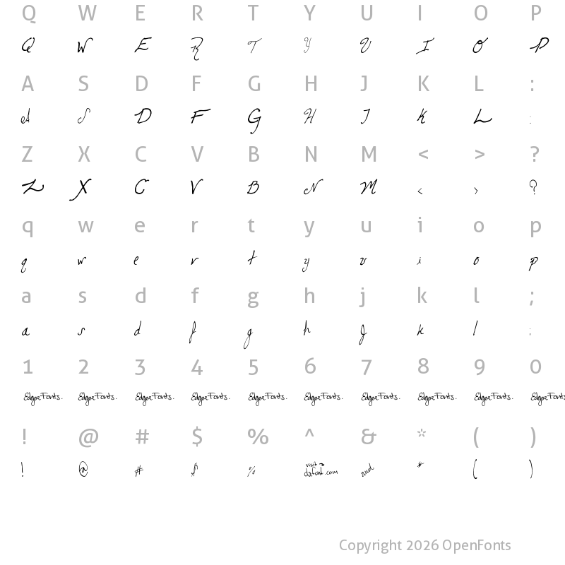 Character Map of cursiveedgar Regular