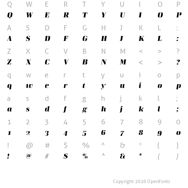 Character Map of Curve ExtraBold-Italic