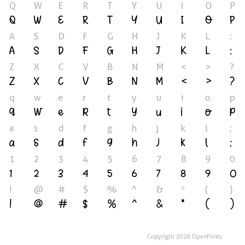 Character Map of CUTE MIAWW Regular