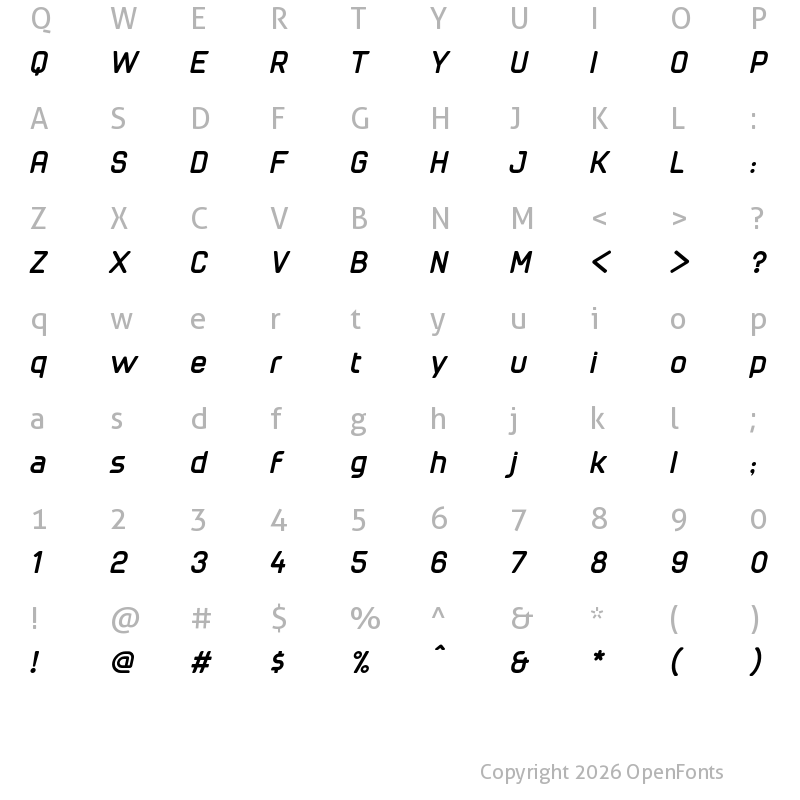 Character Map of cuyabra bold oblique