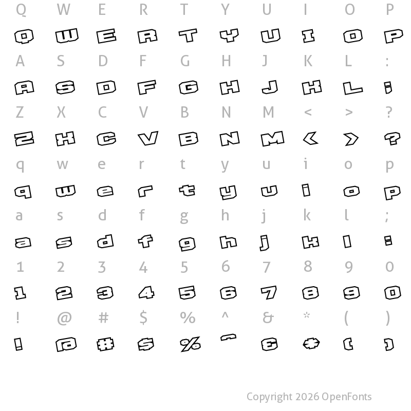Character Map of D3 Egoistism outline leaning Regular