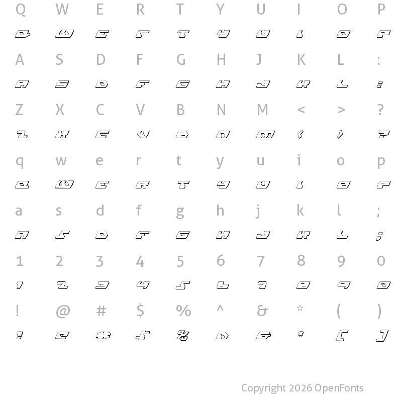 Character Map of Daedalus Shadow Italic Italic