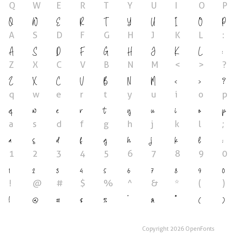 Character Map of Daily Handwritten Regular