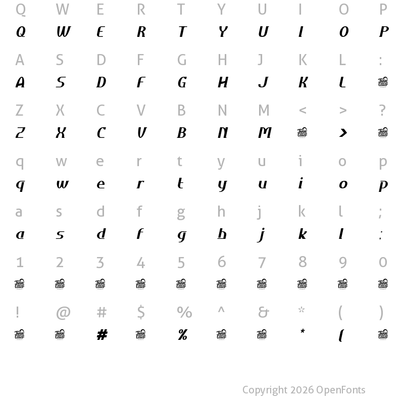 Character Map of Daimor Personal Use Black Slanted