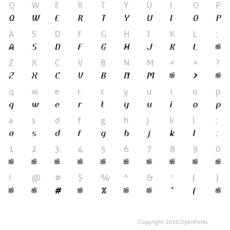 Character Map of Daimor Personal Use Bold Slanted