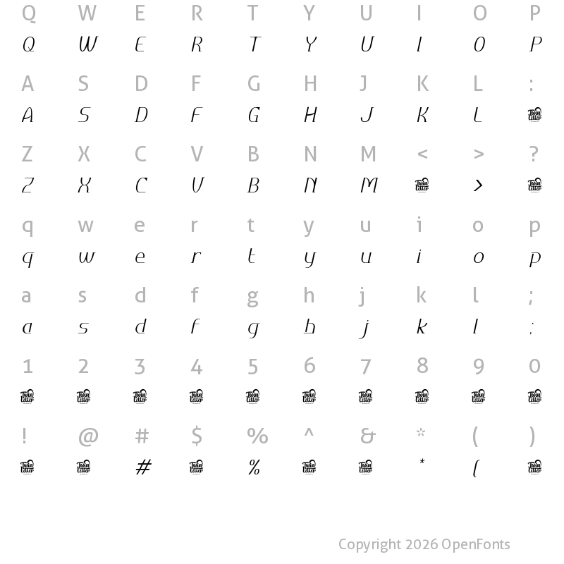 Character Map of Daimor Personal Use Extra Light Slanted