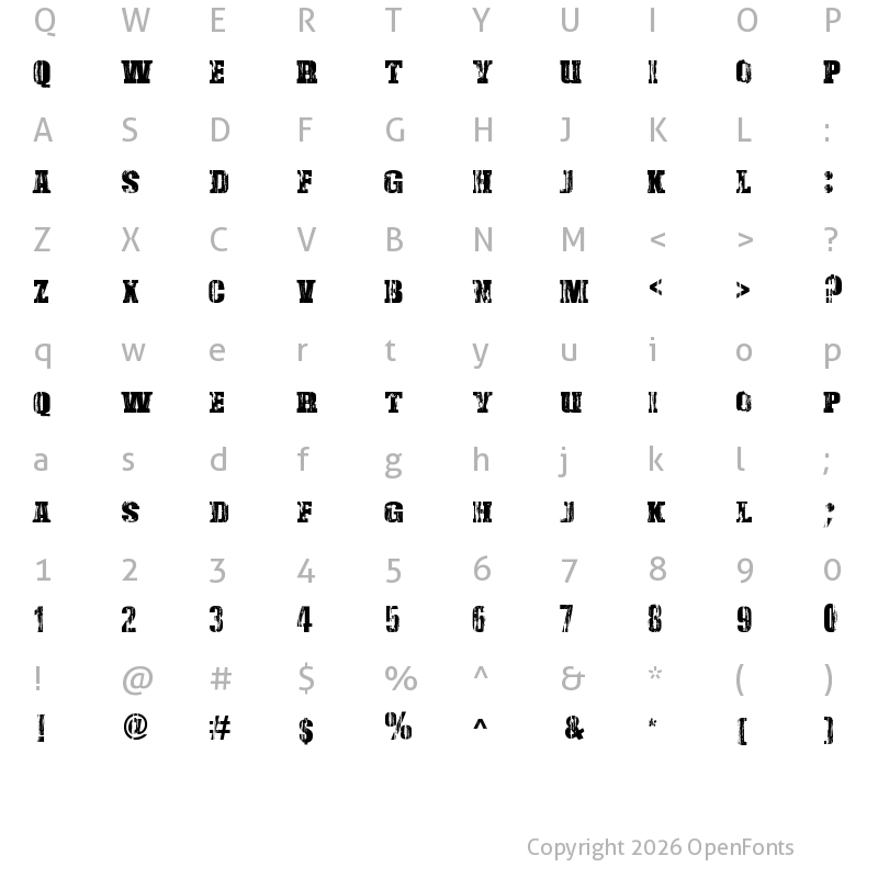 Character Map of Damaged Serif Regular