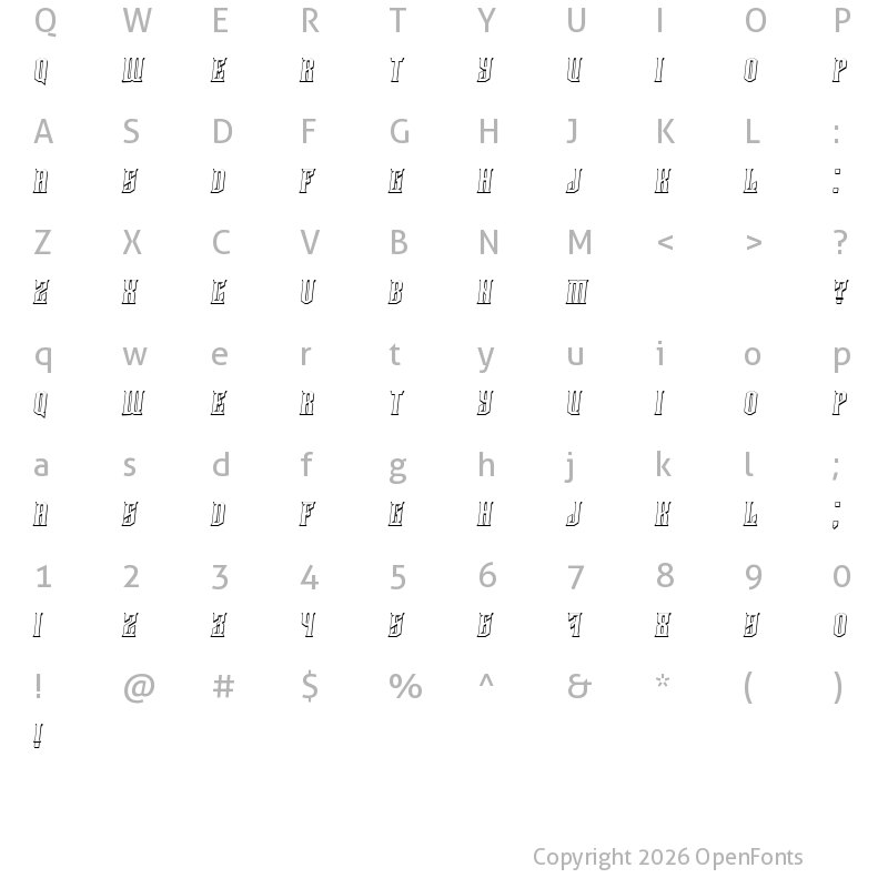 Character Map of Damages 3D Italic