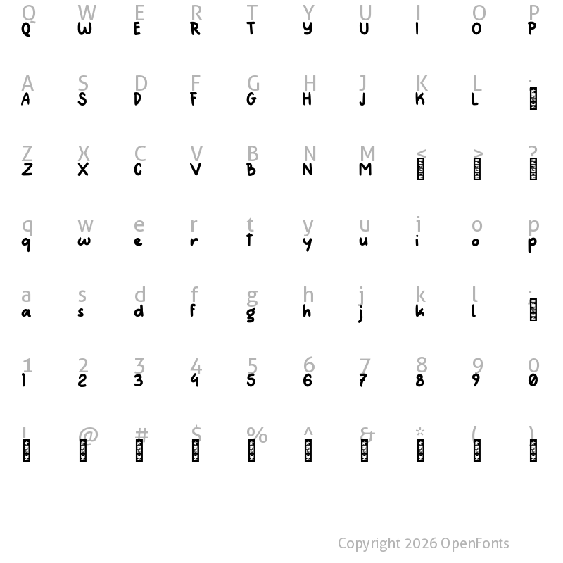 Character Map of Dambitu Personal Use Regular