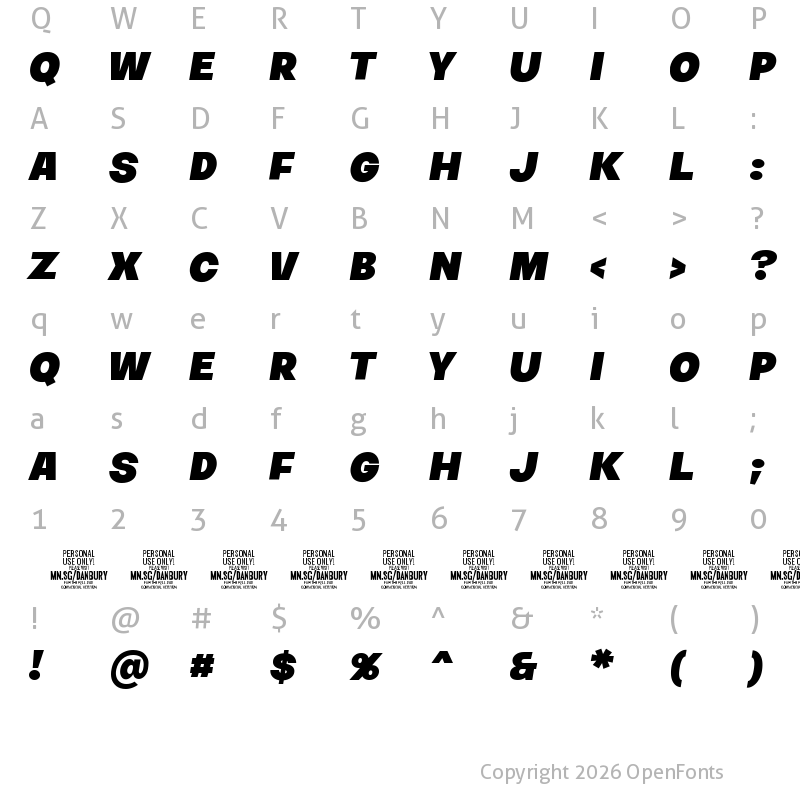 Character Map of Danbury Caps PERSONAL USE Regular