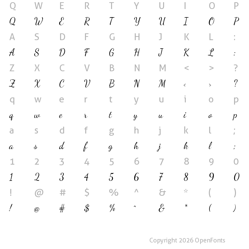 Character Map of Dancing Script Regular