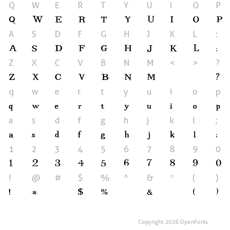 Character Map of DancingSuperserif Regular