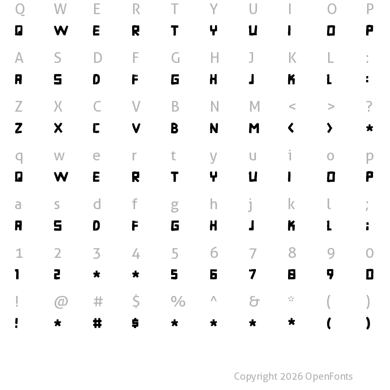 Character Map of Danger Agenda DEMO Regular