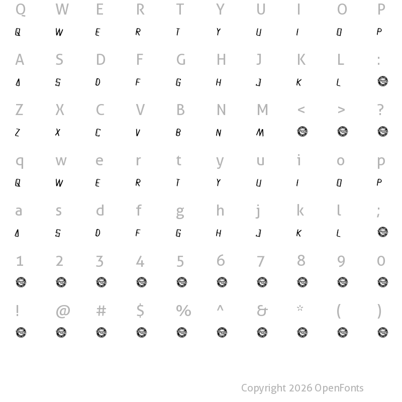 Character Map of Dangerous Demo Italic