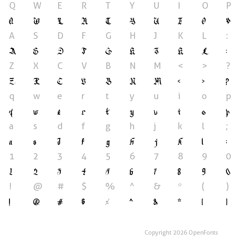 Character Map of Dark Alley Regular