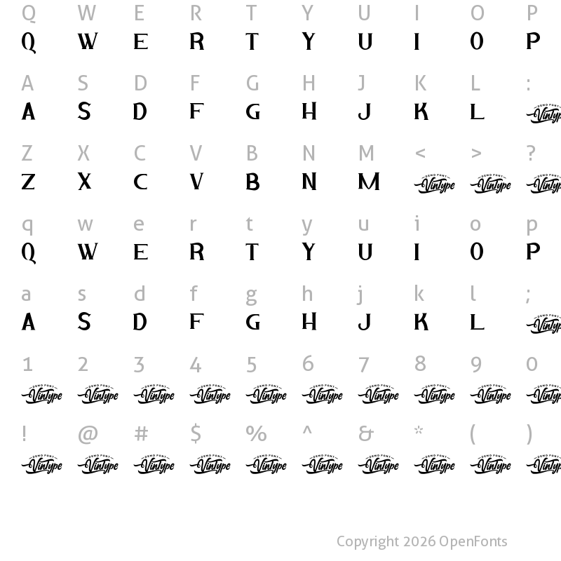 Character Map of Dark Book Demo Regular