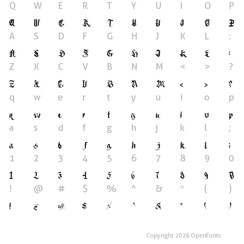 Character Map of Dark Opera Regular