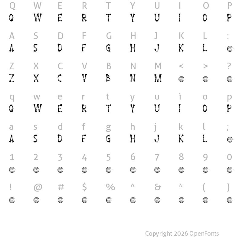 Character Map of Dark Secret Demo Regular