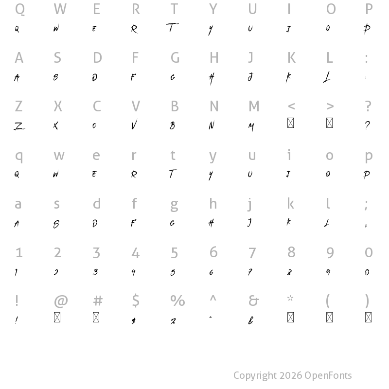 Character Map of DarkHeart Script