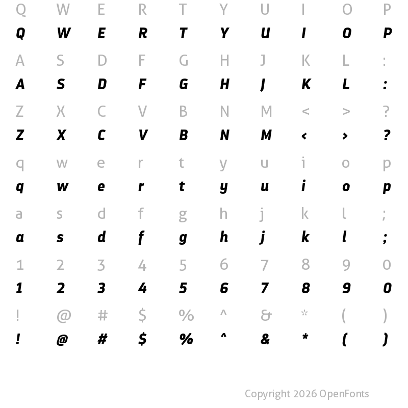 Character Map of Darwin Pro Bold It