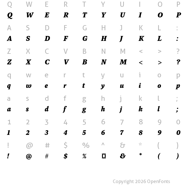 Character Map of Dashiell Text X-Bold Italic