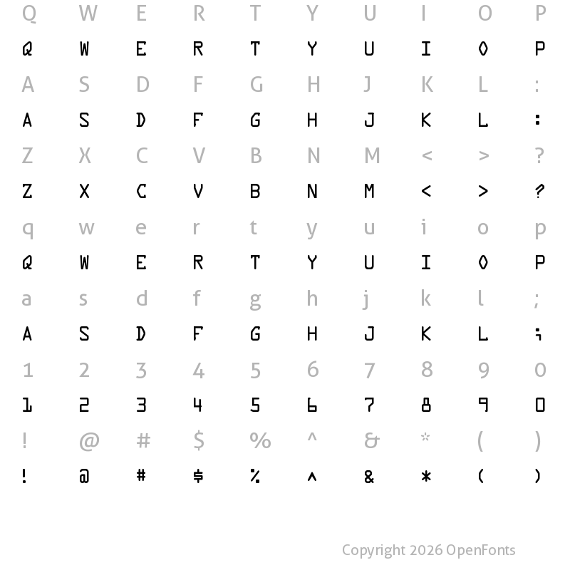 Character Map of Data Control Latin