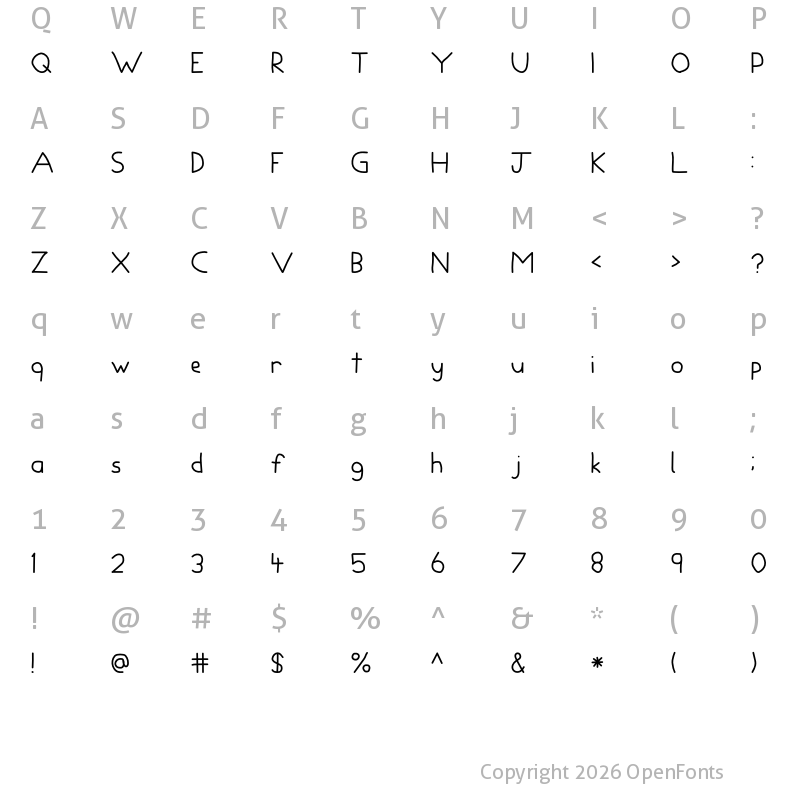 Character Map of Daz Handwriting Regular