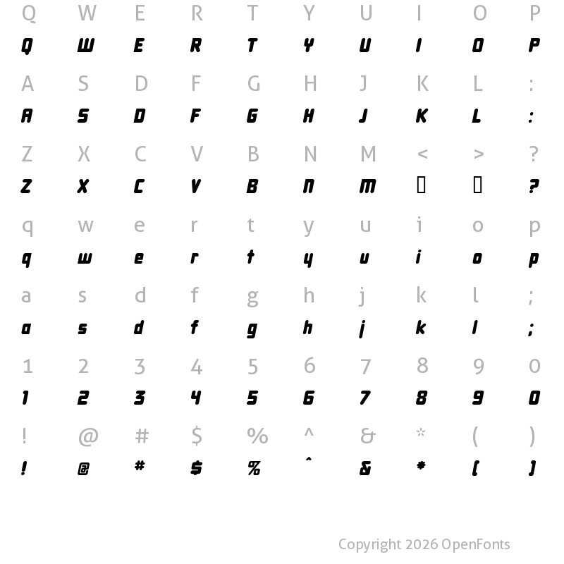 Character Map of DBXLNightfever Italic