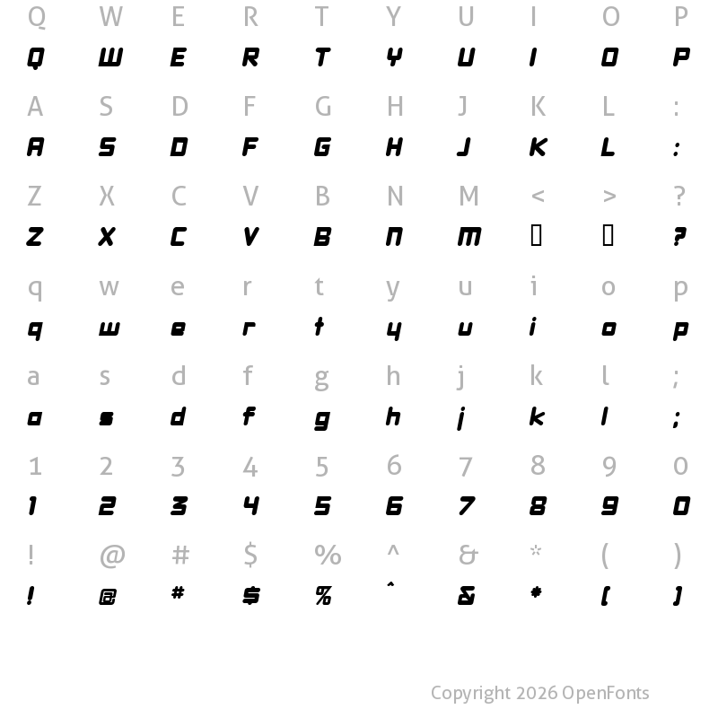 Character Map of DBXLNightfever WideItalic