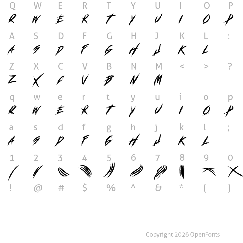 Character Map of DEADLY CLAWS[ Regular
