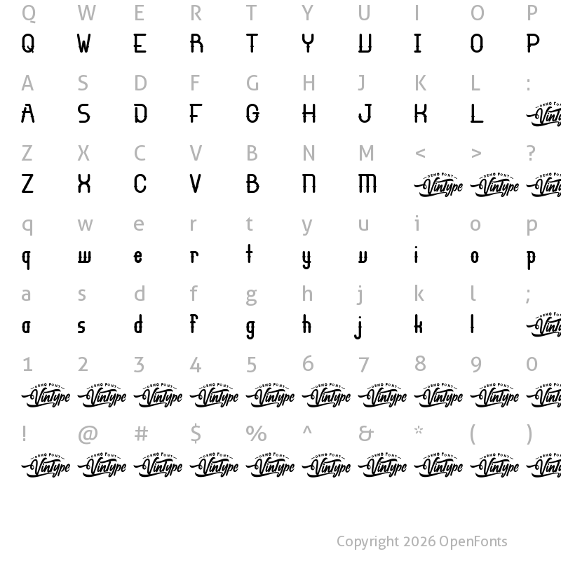 Character Map of Dean Bradley Demo Regular