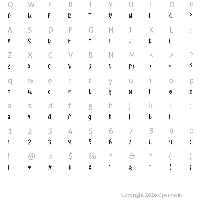 Character Map of Dear Dreamer Regular
