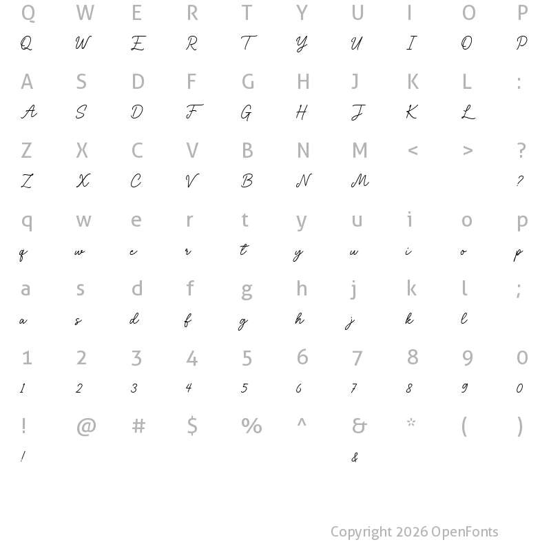Character Map of Dear Love Regular
