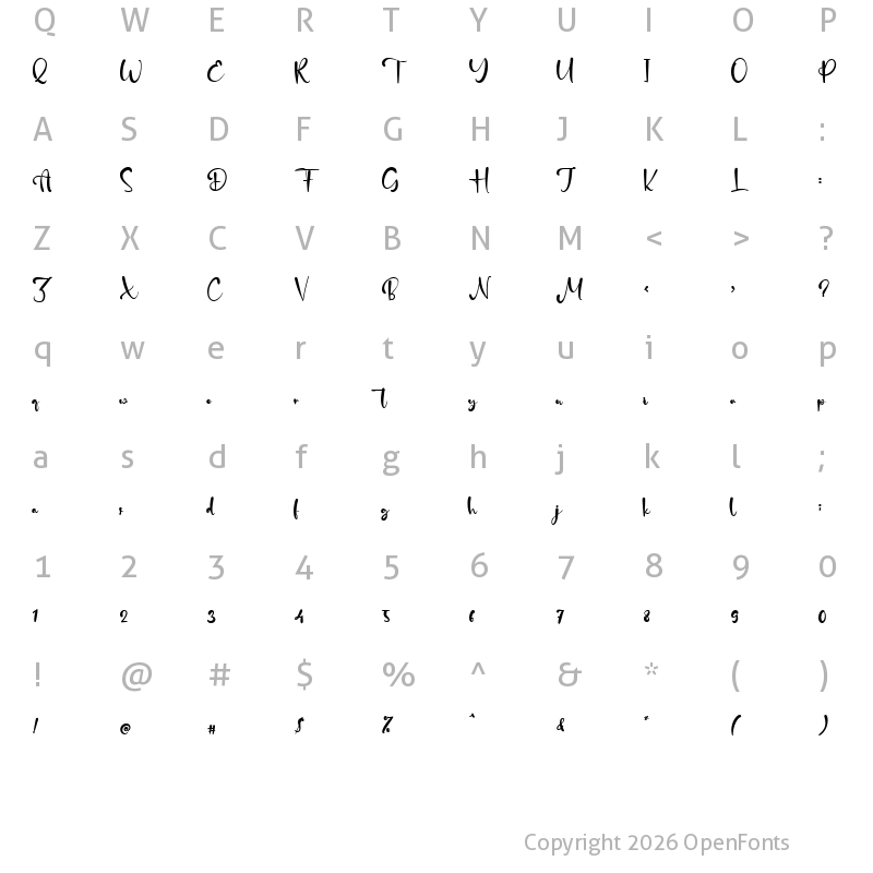 Character Map of Dear Rachell Regular