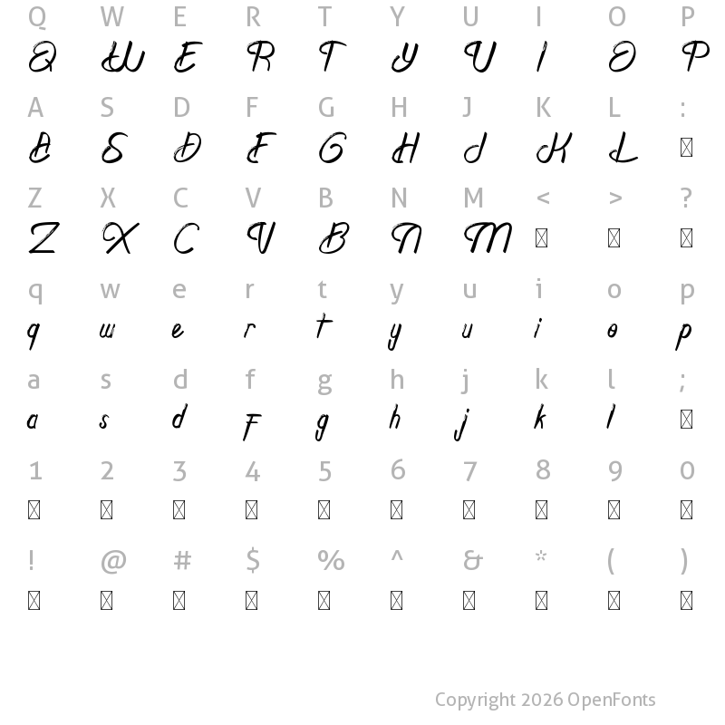 Character Map of Dearth Dance Demo Regular