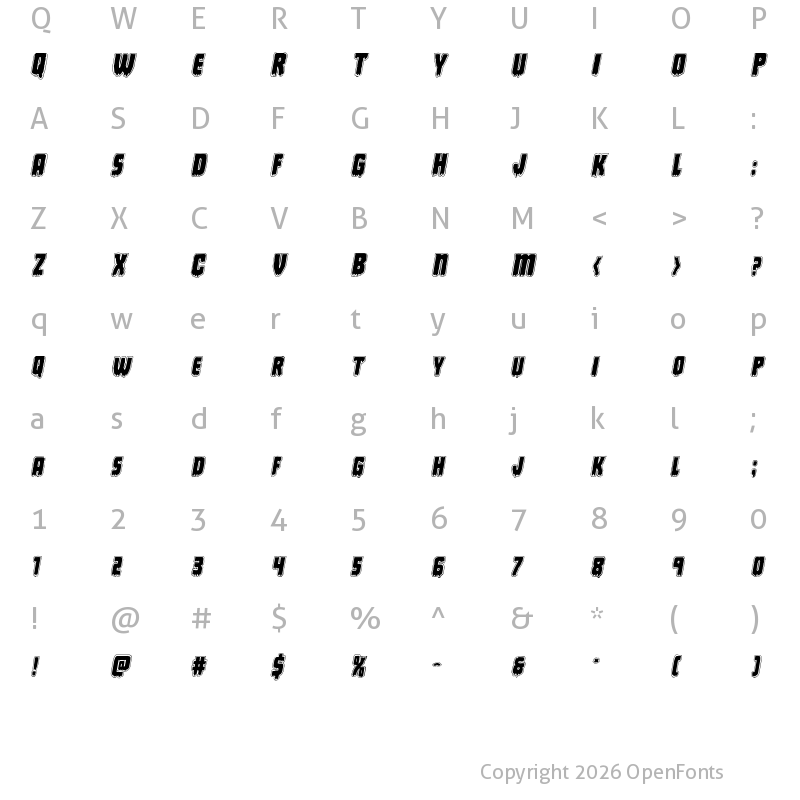 Character Map of Deathblood Academy Italic Italic