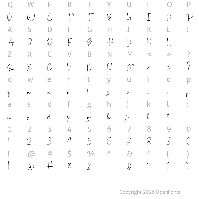 Character Map of Debora Celina Script Regular