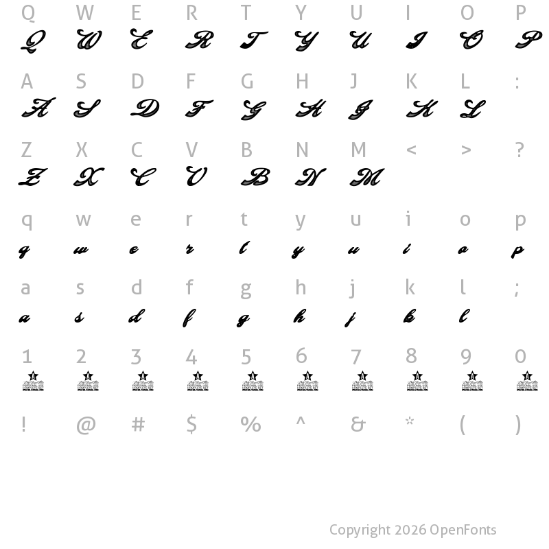 Character Map of Decadence Personal Use Regular