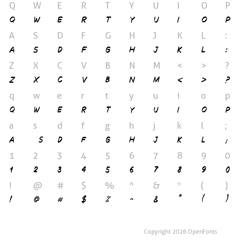 Character Map of Decalk Italic