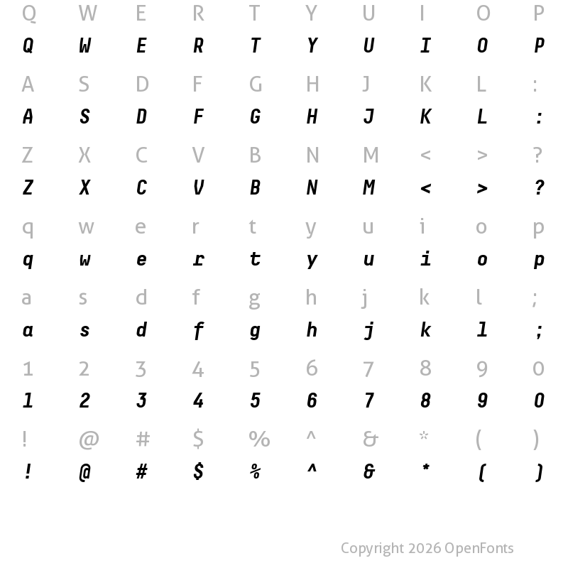 Character Map of Decima Mono Cyr Bold Italic