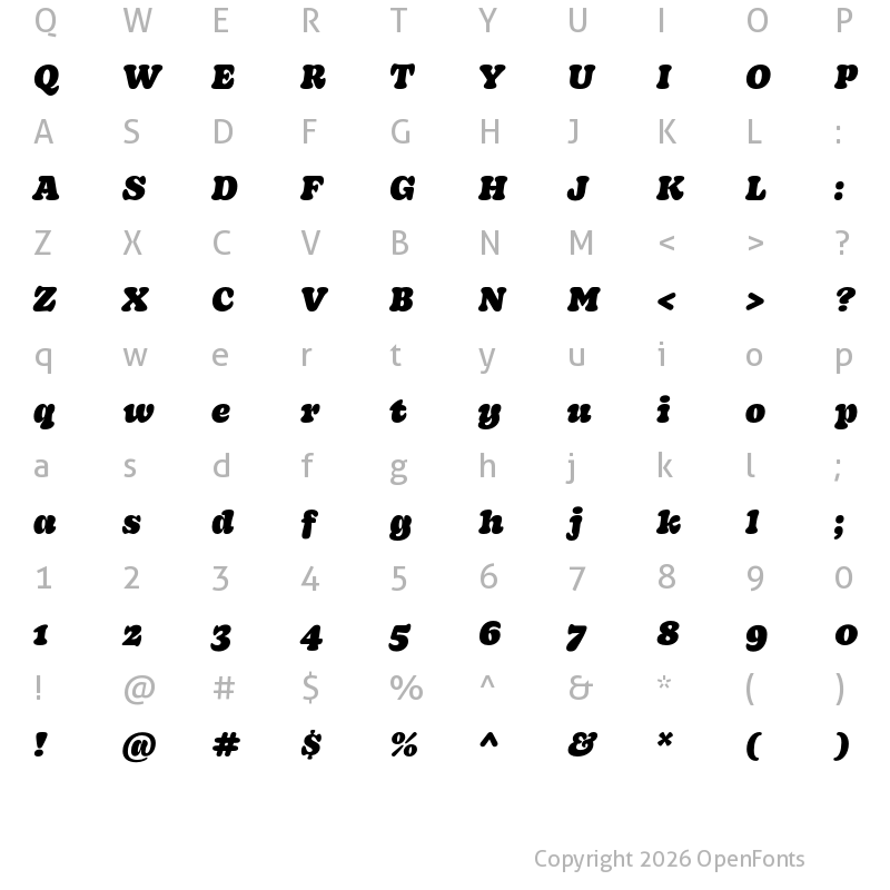 Character Map of Decoy Ultra Black Italic