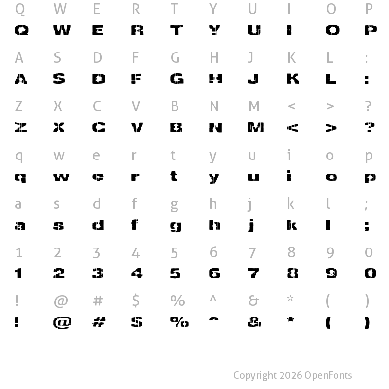 Character Map of Decrepit (BRK) Regular