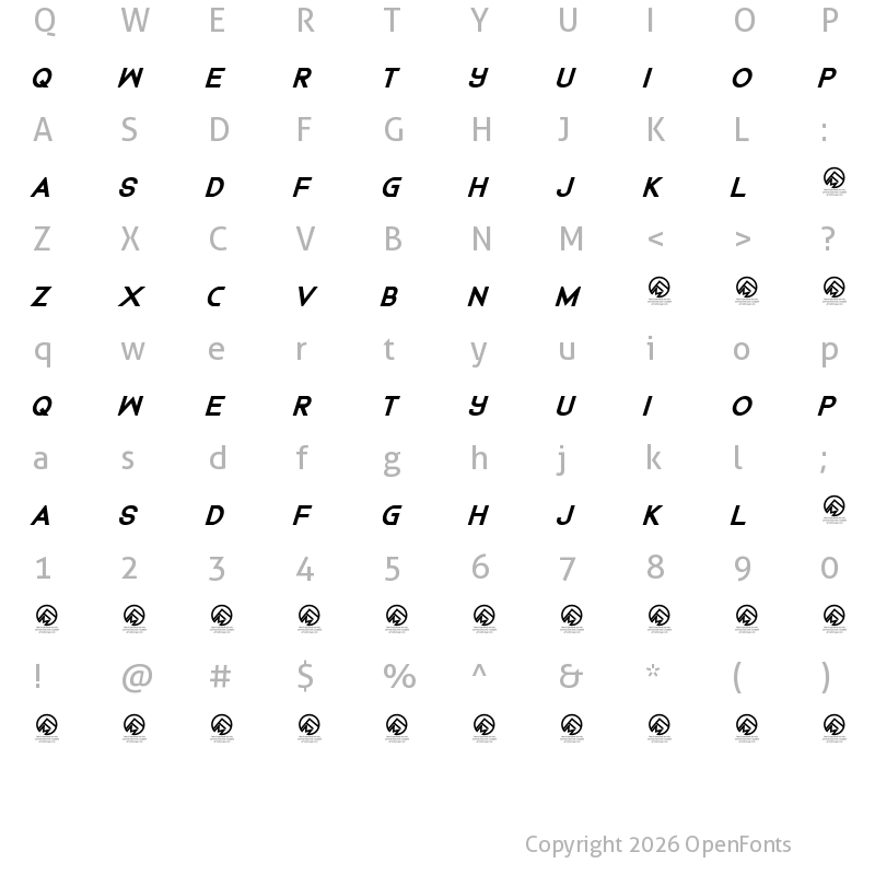 Character Map of Dedecus Bold Italic