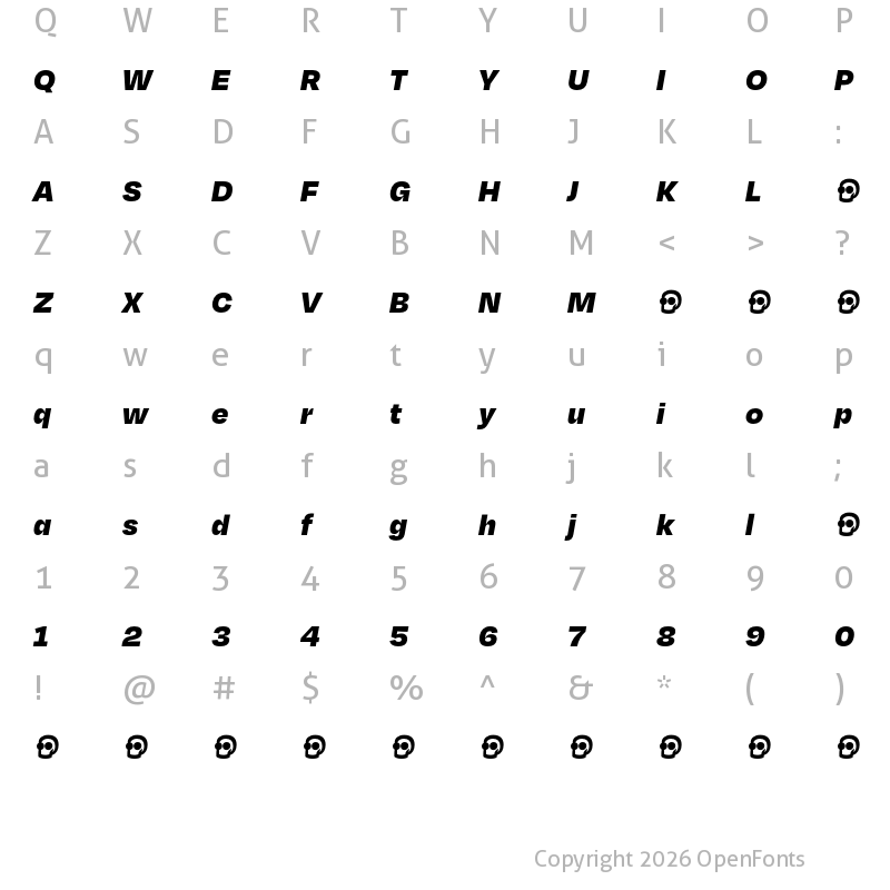Character Map of Degular Demo Black Italic
