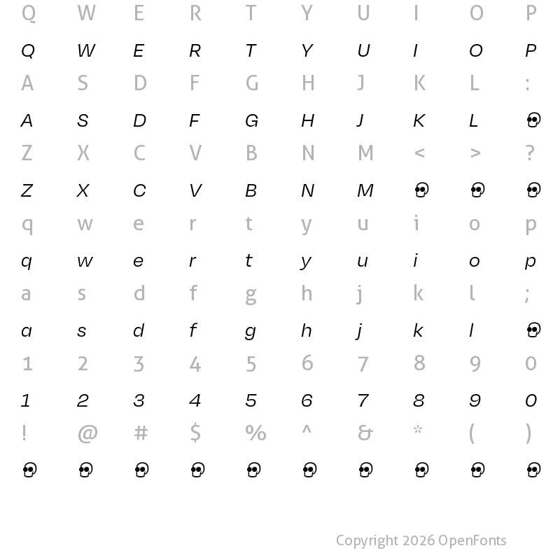 Character Map of Degular Demo Italic