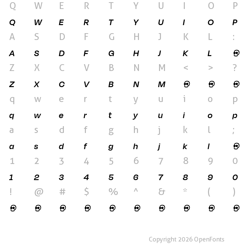 Character Map of Degular Display Demo Semibold Italic