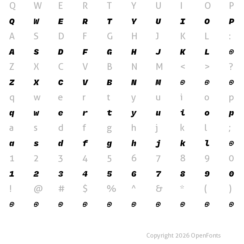 Character Map of Degular Mono Demo Black Italic