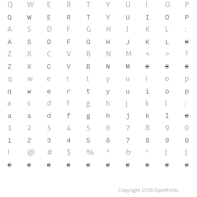 Character Map of Degular Mono Demo Thin