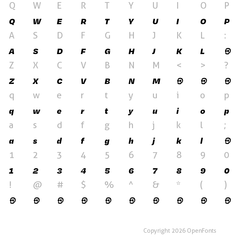 Character Map of Degular Text Demo Black Italic