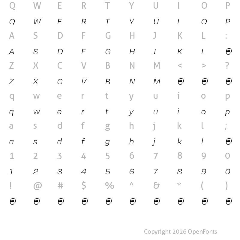 Character Map of Degular Text Demo Light Italic